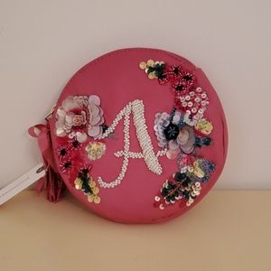 Embellished Leather Monogram Pouch - Letter "A"